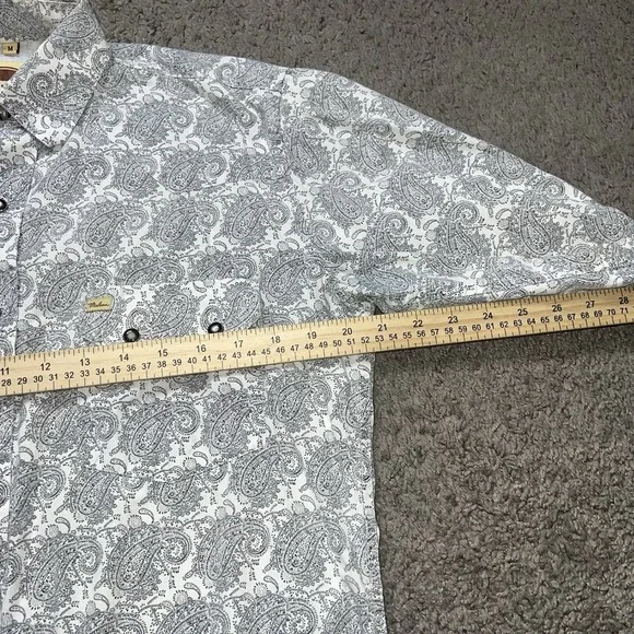Larry Mahan Western Shirt Mens M White Paisley Snap Front Cowboy Pockets Logo - Picture 4 of 5